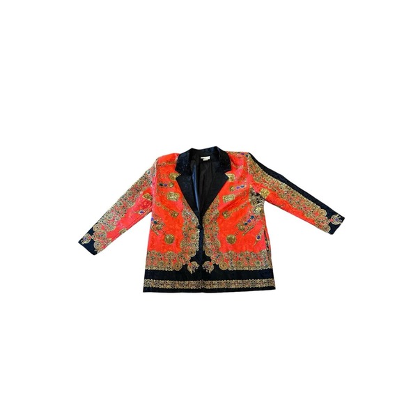 Vtg USA Made Jordana‎ Jewl Pocket Watch Chain Themed Blazer Jacket L POCKETS! - Picture 1 of 6